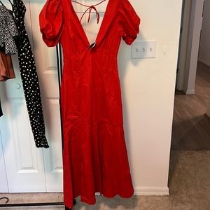 XXS Abercrombie & Fitch Red Puff Sleeve Maxi Dress